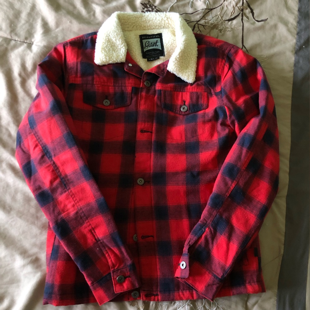 Red and Black Plaid Sherpa Jacket
